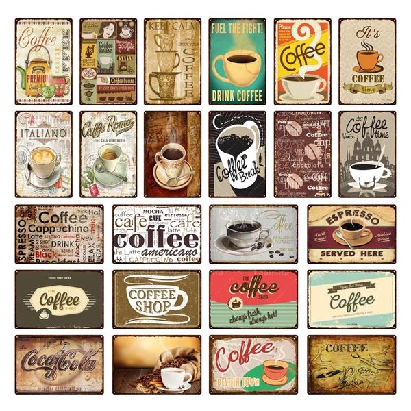 Retro Coffee Tin Signs винтажные металлические настенные настенные настенные декор кухонные кафе кафе кафе кафе -магазин ретро металлические знаки Железный подарка 30x20 см W03