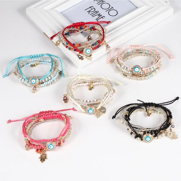 Bracelets de link cadeia bohemia manue as miçanos de miçanos de moda de moda temperamento Creative Multilayer Rice Bracelet Bracelet Women JewelryLink