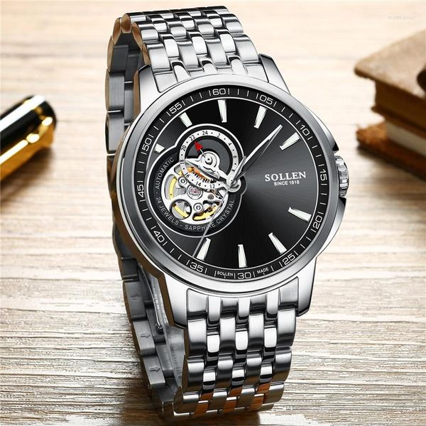 Armbanduhren Herrenuhr, vollautomatisch, mechanisch, Business, leuchtend, hohl, japanische Marke, Uhrwerk, Zubehör