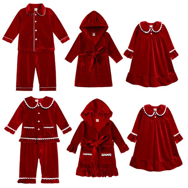 Одежда набор рождественского стиля детского платья для ванны Золотая бархатная домашняя одежда для мальчиков и девочек Осень Зимняя средняя школа 230322
