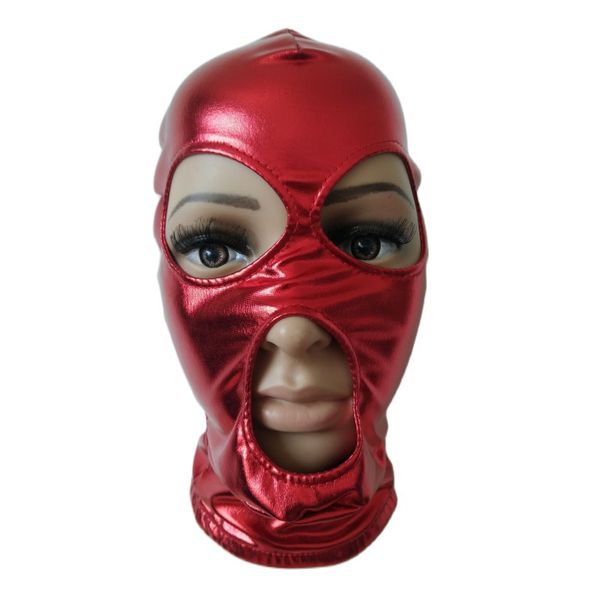 Accessori per costumi Maschere di Halloween per adulti Costumi Cosplay Maschera metallizzata lucida aperti grandi occhi e bocca Costumi Zentai unisex Accessori per feste