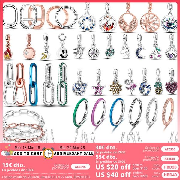 925 perline siver charms per braccialetti con ciondoli pandora designer per donna Bracciale a catena a maglie Connettore ad anello fai-da-te Collana con orecchini a cerchio