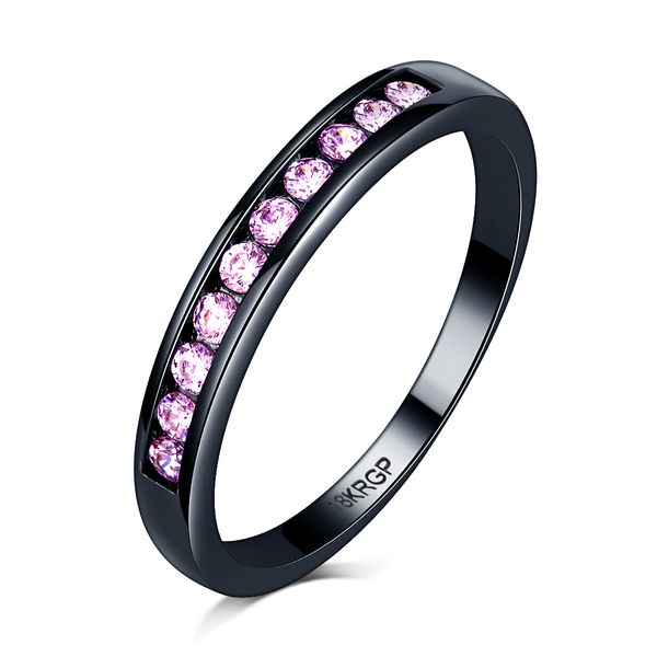 Lusso rosa viola orangel diamante taglio brillante anello nuziale nero set per donna uomo fascia di fidanzamento oro 18 carati riempito gioielli eternità zirconi taglia 6 7 8 9