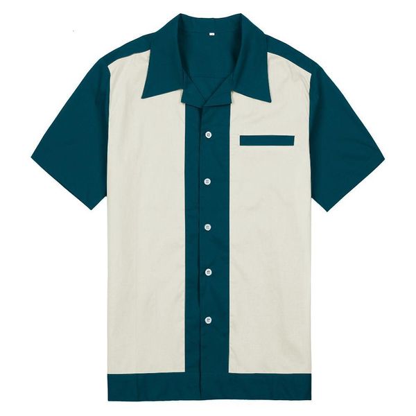 Camicie casual da uomo Camicia casual da uomo ST111 Manica corta in cotone Grigio Blu Verde Camicia da bowling vintage rock anni '50 Abbigliamento maschile 230322