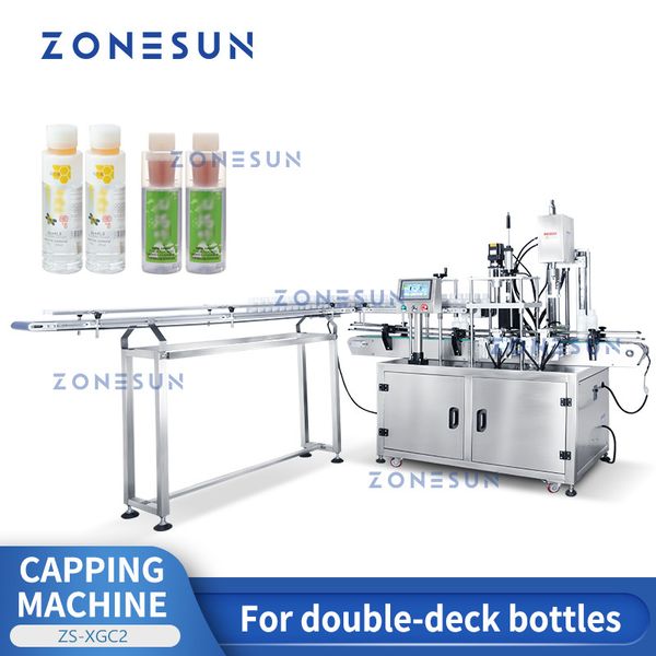 Máquina de capela automática de zonesun garrafas de deck duplo jarcadas bebidas misturadas recipientes separados de mel zs-xgc2