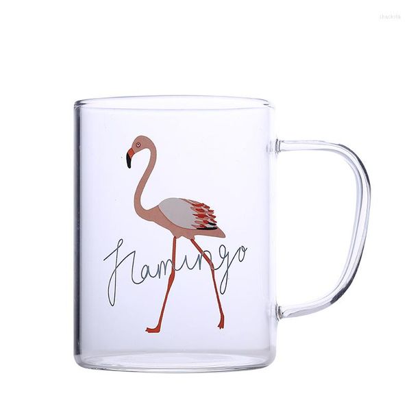 Weingläser 400 ml Flamingo Transparentes Glas Einfache Frühstücksmilchtasse mit Griff Teetasse Wasser zum Trinken