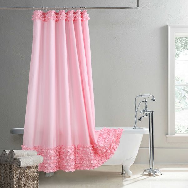 Duschvorhänge, gerüscht, rosa, moderner Polyester-wasserdichter Stoff, solide, dekorativer Bauernhaus-Duschvorhang 230322