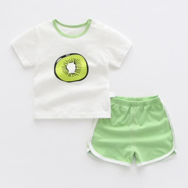 Magliette 2Piece Neonate Vestiti estivi Cartone animato coreano Carino Stampa casual Maglietta a maniche corte in cotone Pantaloncini Abbigliamento per bambini Set BC2258 230322