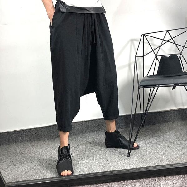 Pantaloni da uomo Harlan di bassa qualità estivi tinta unita elastico in vita personalità sciolto moda lino otto pollici dritto