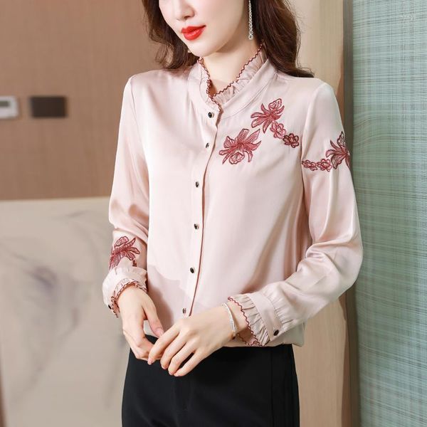 Frauen Blusen Koreanische Herbst Seide Langarm Frauen Hemd SATIN Büro Dame Tops Weiße Bluse Camisas De Mujer