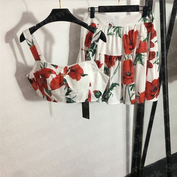 Damen Röcke Sling Tanks Tops Sets Desigenr Kleid Blumenmuster Weste Zweiteiliges Charm Damen Tank-Kleidungsset