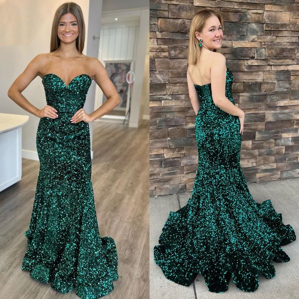 Vestido de baile de lantejoulas de veludo jade 2K23 Sweetheart Fit and Flare Lady Girl Girl GOWN FORME FESTO CONSELHO CONSULTADO RED CAPET RUNDA BLACK-TIE GALA HOCO CorSET BONING