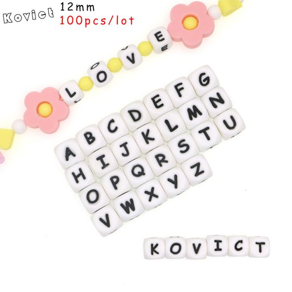 Baby Beißringe Spielzeug Kovict 12mm 100 Stücke Silikon Buchstaben Perlen Englisches Alphabet Baby Beißring Für Personalisierte Namen DIY Schnullerkette Clip Spielzeug 230322