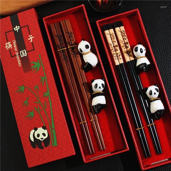 Essstäbchen, natürliches Holz, handgefertigt, chinesisches Besteck, Geschirr-Set, Panda-Muster, Geschenk, Geschirr, Umweltschutz, wiederverwendbar