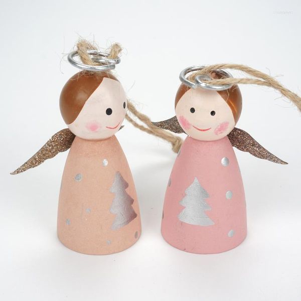 Decorações de Natal para casa 6pcs Wood Angel Tree Pinging 2023 Wings Girl Doll Ornings