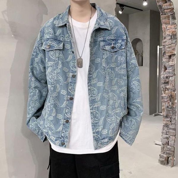 Herrenjacken Frühling Bandana Paisley Stickerei Herren Jeansjacke Männlich Streetwear Casual Jeans Mantel Baumwolle Übergröße Kleidung Cowboy