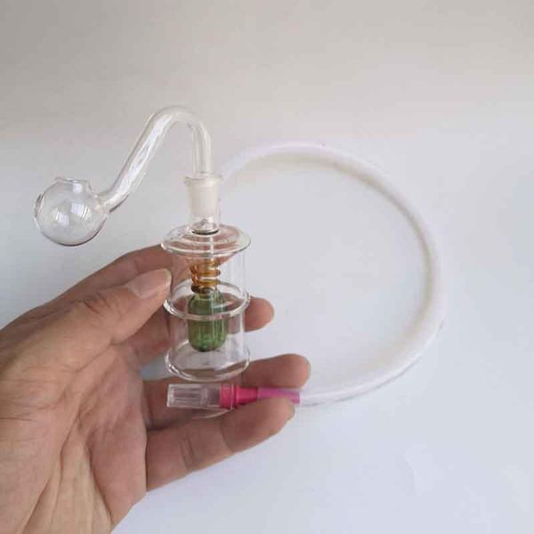 Neueste Mini-Glaswasserpfeife Wasserpfeifen Bongs mit Silikonschlauch Mundstück Rundbrenner Acryl Filterspitze Bubbler Dab Oil Rig Pipes