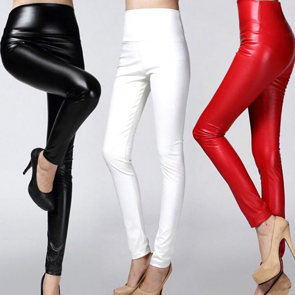 Frauen Hosen Sexy Faux Leder Leggings Hohe Taille PU Fleece Weibliche Plus Größe Hosen Winter Damen Leggins Mehrfarbige Mode 230322