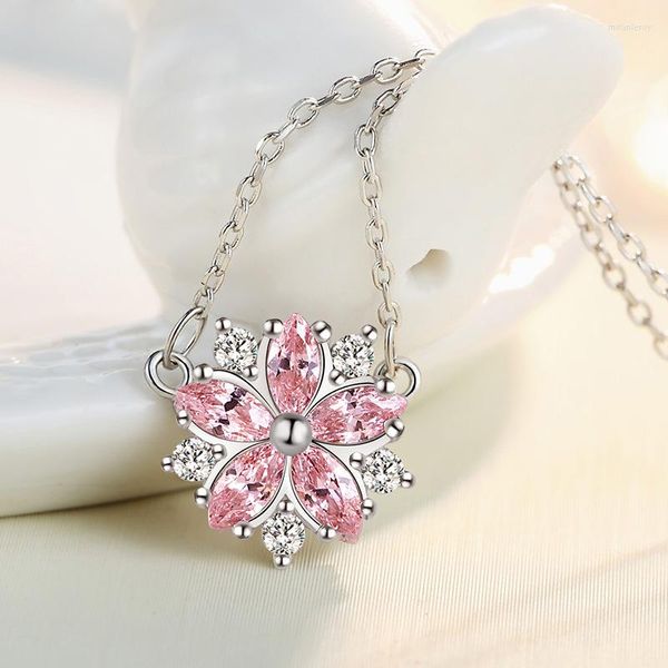 Charker Pink Cherry Blossom Pingente Colar Pingente Cadeia de colarinho feminino japonês Xiaoqing