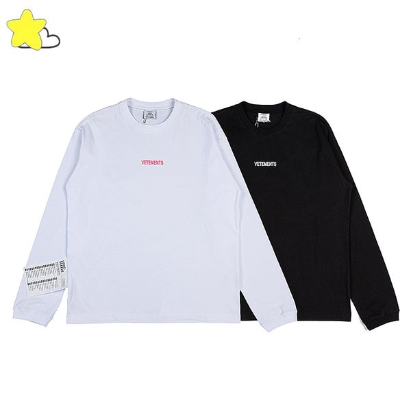 Magliette da uomo Etichetta grande Vetements Magliette Uomo Donna Alta qualità Semplice Top T-shirt Stampa lettera Bianco Nero VTM Manica lunga 230321