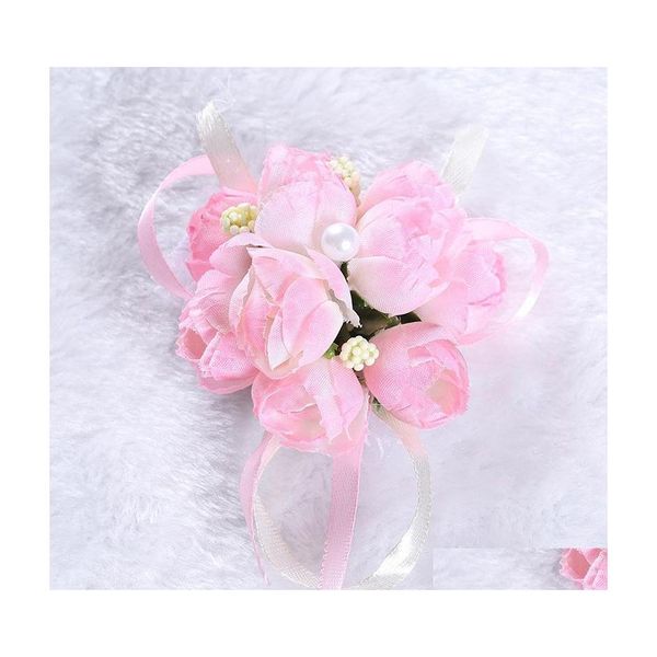 Ghirlande di fiori decorativi 50 pezzi / set polso da sposa fiore damigella d'onore sorelle Cor da sposa ballo di fine anno braccialetto di simulazione N2 Drop Delive Dhdyx