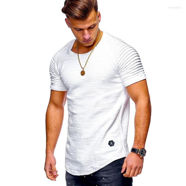 Camiseta masculina camiseta de camiseta de rua alta camisa de cor sólida mangas curtas faixas dobradas slim fit hipster tee casual man.