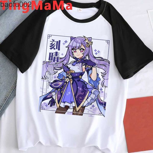 Herren T-Shirts 2021 Niedliches Genshin Impact T-Shirt Männer Hot Game Graphic Tees Kawaii Sommer Tops Harajuku Cartoon T-Shirt Lustiges Keqing Unisex Männlich W0322