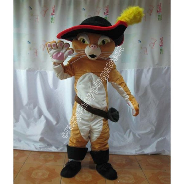 Vendite calde Puss The Boots Cat Mascot Costumes Tema del fumetto vestito operato Mascotte del liceo Ad Apparel