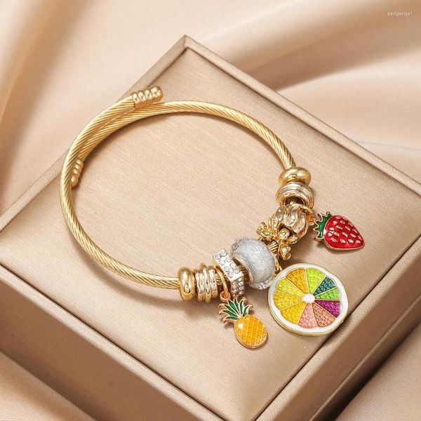 Braccialetti con ciondoli Bracciale in acciaio inossidabile di alta qualità limone fai da te grande foro perline braccialetto di frutta per le donne