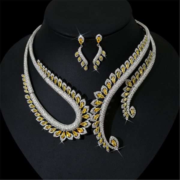 Vintage Wings Lab Topaz Diamond Jewelry set 14K White Gold Обручальные кольца Серьги Ожерелье для женщин Свадебные украшения для помолвки