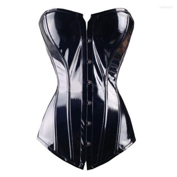 Shapers feminino Sexy Black PVC Overbust Bust Corset Steampunk Basco Lingerie Top - Treinador de cintura de couro gótico para mulheres