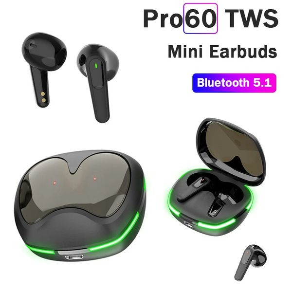 Mini TWS Pro 60 Fone Bluetooth 5.0 Kulaklık Kulak İçi Kablosuz Kulaklıklar HiFi Sero Kulaklık Gürültü Azaltma Sporları IOS Android Telefonlar İçin Mikrofon Şarj Kutusu ile Kulaklıklar