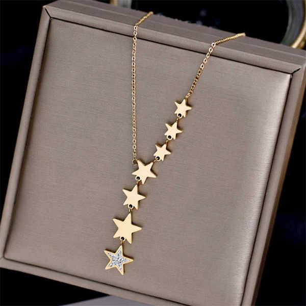 Colares pendentes Dieyuro aço inoxidável colar de ouro multiplas colar de zircão para mulheres colar de gargantilha de cadeia 2021 Trend Fashion Jewelry Gift Z0321