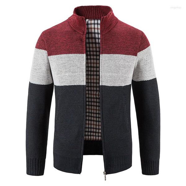 Camisolas masculinos Stand Stand Collar Cardigan Sweater Slim Fit Cable Knit Zipper Black Merino Wool Moda de manga longa