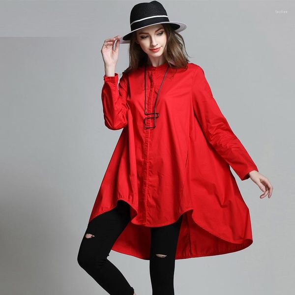 Camicette da donna Taglie forti Camicie casual da donna Moda allentata Manica lunga Primavera Womems Abbigliamento Camicia premaman L a 4XL Rosso Nero