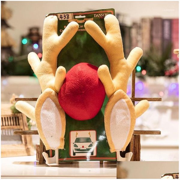 Noel Dekorasyonları 2022 Ren Geyiği Dekor Araç Aracı Burun Boynuz Kostüm Seti Rudolf Antlers Kırmızı Süsler Elk boynuz1 Damla Teslimat H DHIH9