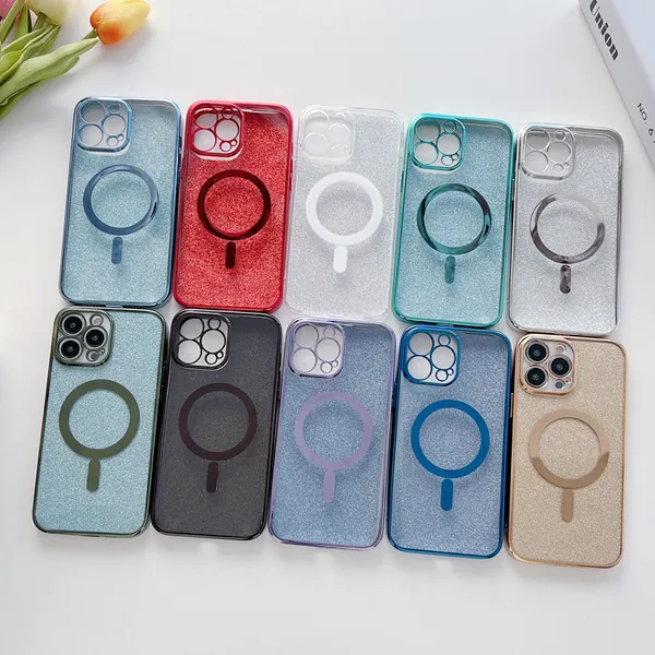 Bling Glitter Magnetic Phone Case для iPhone 14 плюс Pro Max 13 12 11 XR XS Max Paper Sparkle Soft TPU