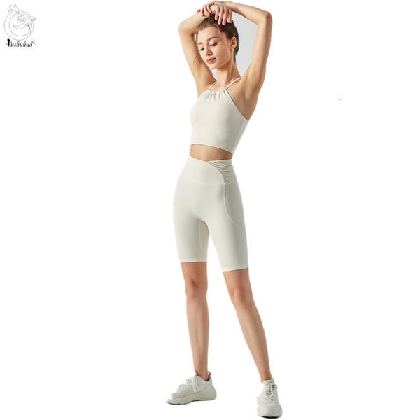 Pantaloni a due pezzi da donna Yushuhua Ciclismo Sport 2 Set Abbigliamento casual Palestra Jogging Reggiseni Elasticità Pantaloncini da yoga a vita alta 230322