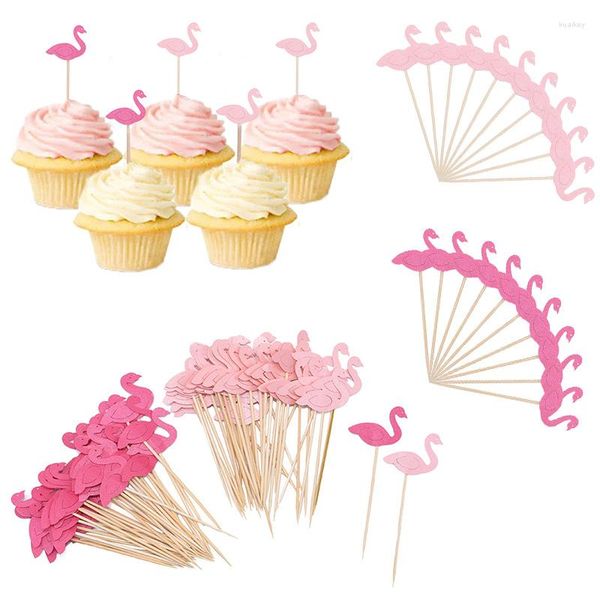 Forniture festive 20/40Pcs Fenicottero Torta Cupcake Topper Raccoglie Bandiere Bambini Baby Shower Compleanno Matrimonio Rosa Rosa Decor