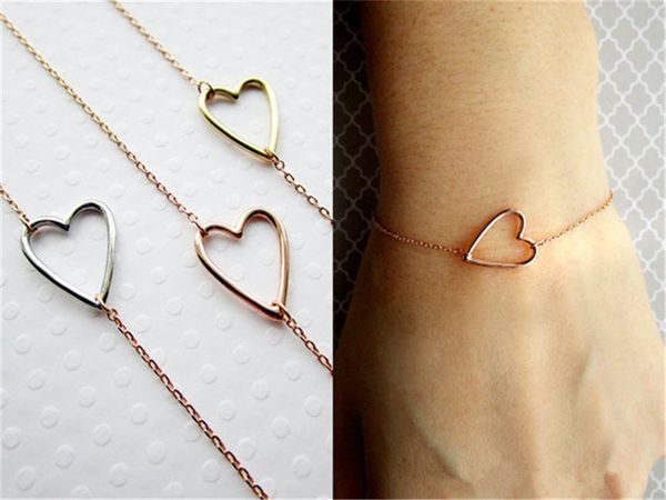 10 pezzi piccola linea scava fuori braccialetti a cuore aperto oro argento semplice filo avvolto braccialetti a forma di cuore per amanti coppie