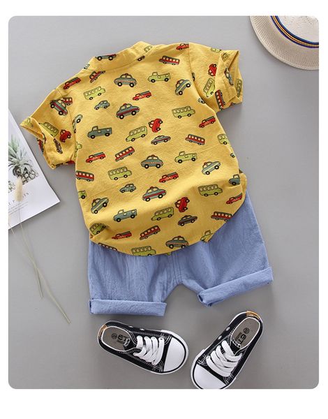 Roupas conjuntos de moda fashion boy menino de verão casual desgaste de terno de camisa impressa e shorts 2pcs terno de menino traje infantil de 1 a 4 anos de idade 230322