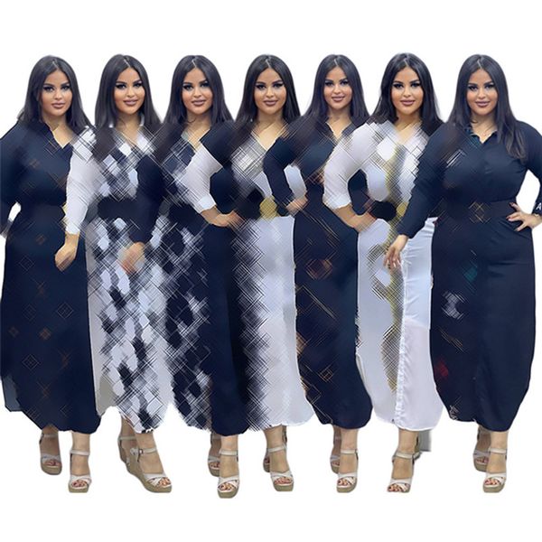 2024 Designer Brand Summer Maxi Abiti Donna Summer Manica lunga Abito monopezzo Stampa casual Abiti lunghi Sexy Night Club Party Wear Abbigliamento BUlk all'ingrosso 9549-5