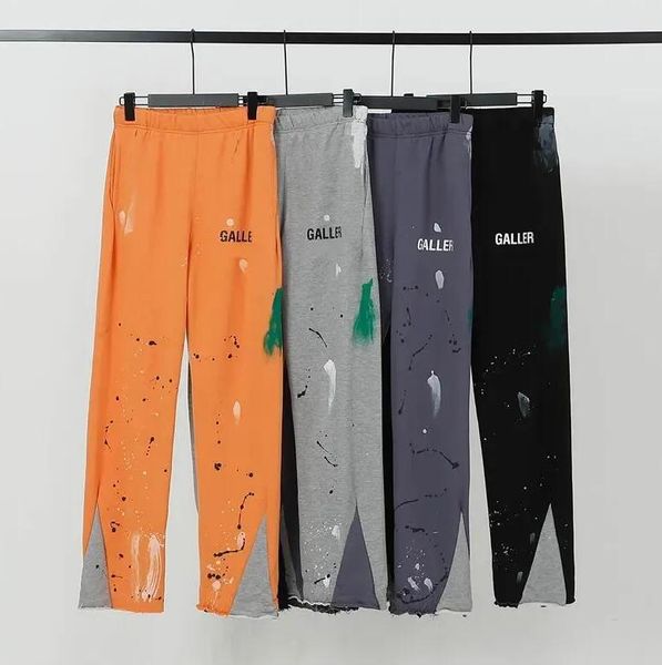 Calças masculinas Designer Moda Mens Jeans Galerias Sweatpants Dept Speckled Carta Imprimir Mulheres Casal Solto Versátil Casual Reto Laranja Cinza Preto