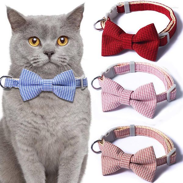 Köpek yakaları 1pc ekose basılı evcil hayvan köpek köpekleri ayarlanabilir papyon yaka yakalı bowknot damalı bowtie tatil düğün dekorasyon aksesuarları