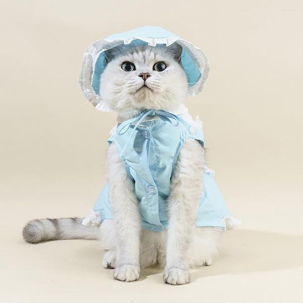 Costumi per gatti 1 set gonna morbida colletto per bambola bowknot orlo arricciato simpatico vestito da cameriera per cani da compagnia con fornitura di cappello