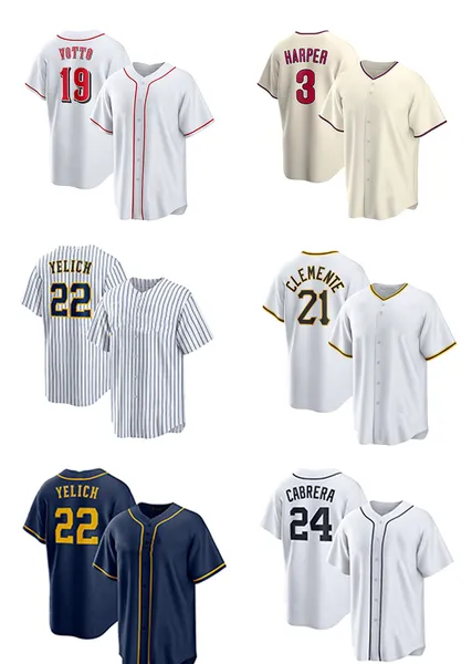 2023 Man Jerseys 2 Jeter 22 Yelich 3 Harper 19 Votto 21 Clemente 22 Yelich 24 Cabrera 28 Posey 99 Juiz Yakuda Local Online Store Moda