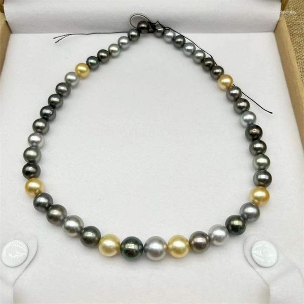 Catene Affascinante catena di gioielli con collana di perle rotonde dorate nere grigie da 18 