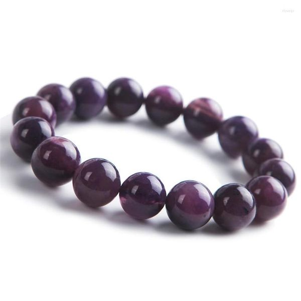 Braccialetti elasticizzati in vera charoite naturale da 13 mm per donna Bracciale con perline rotonde con ciondolo in cristallo viola