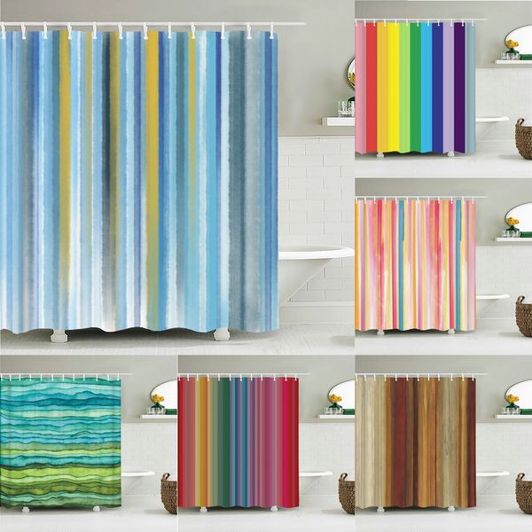 Tende da doccia Strisce colorate Tenda da bagno Tende da doccia in tessuto impermeabile Motivi geometrici Schermo per vasca da bagno per decorazioni per la casa 230322