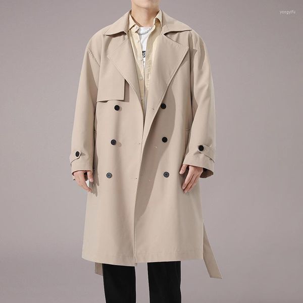 Trench da uomo britannico per uomo elegante cappotto allentato con cintura giacca a vento moda coreana giacca da uomo di media lunghezza solido casual capispalla maschile